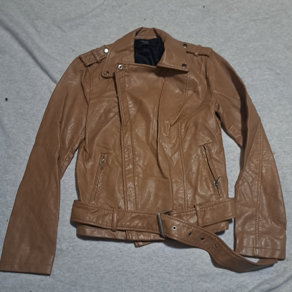Forever  21 tan faux leather jacket size small